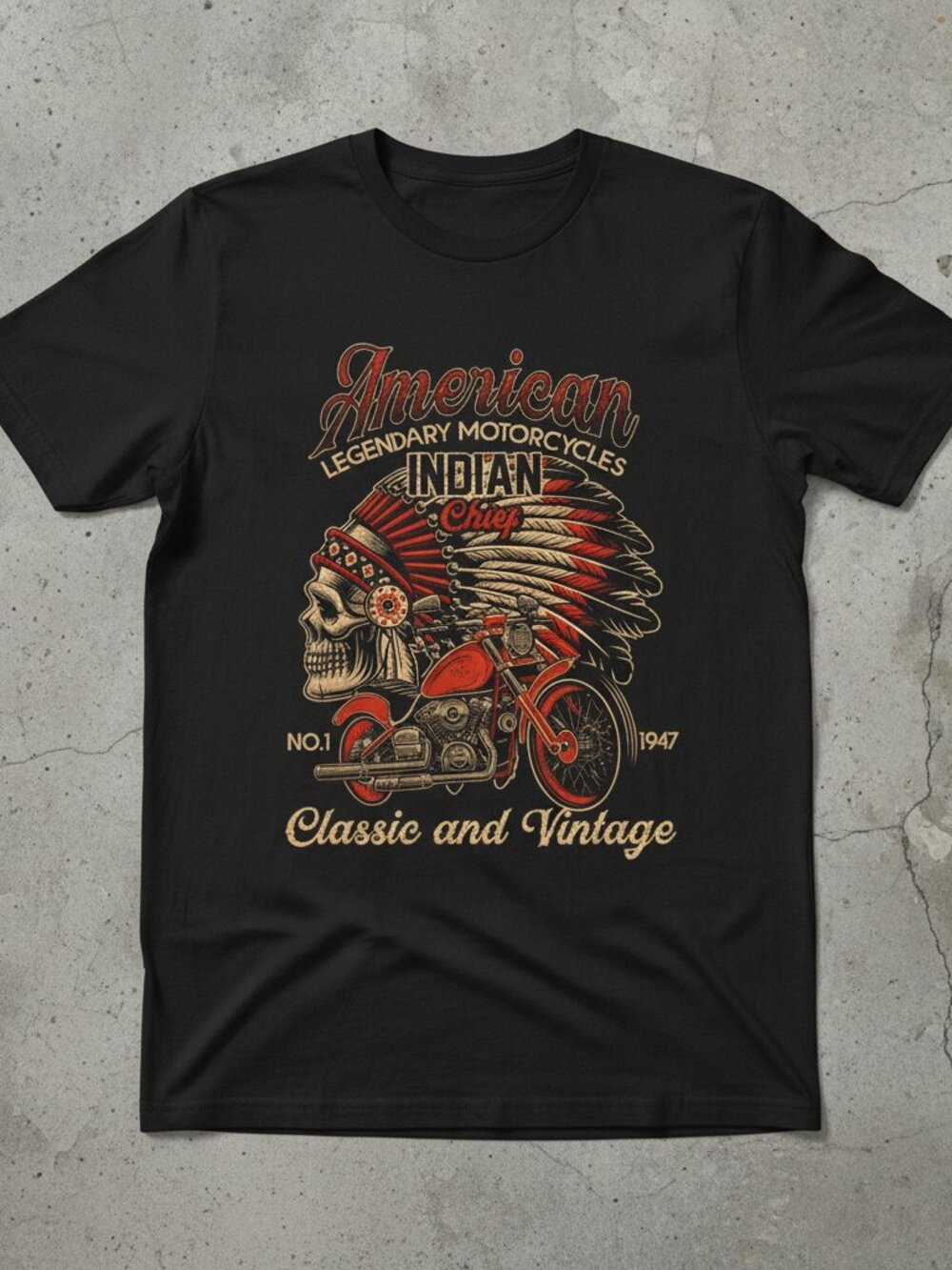 American Motorcycle Indian Chief Graphic Tee Vintage Biker Classic Shirt